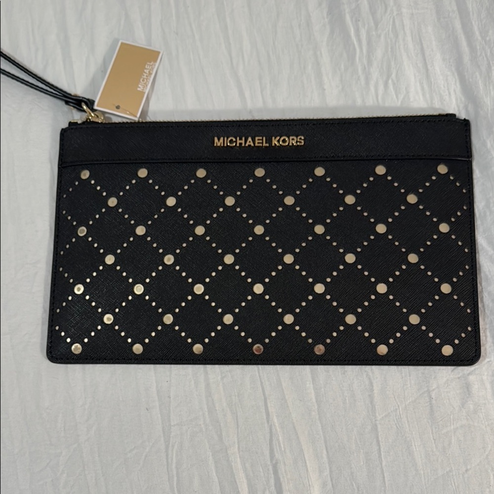 Michael Kors Black Wristlet with Gold accents